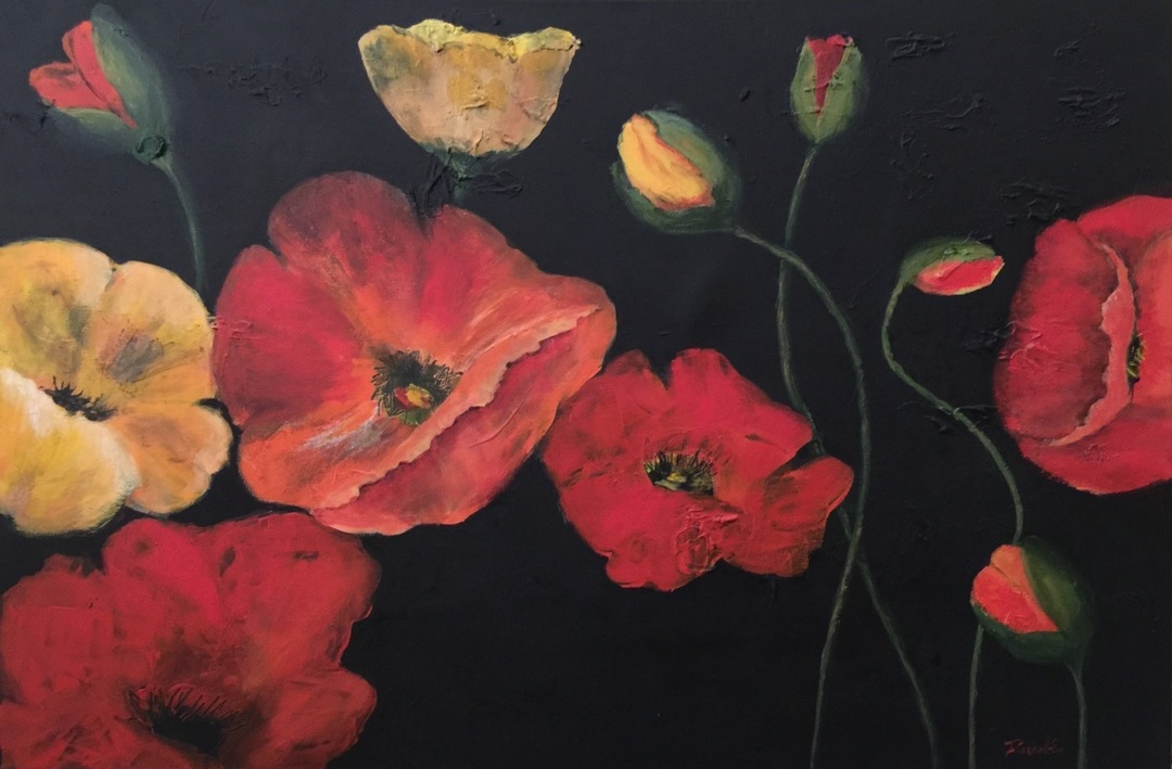 Mixed Media Painting by Janette Giacobbe titled Poppy Love