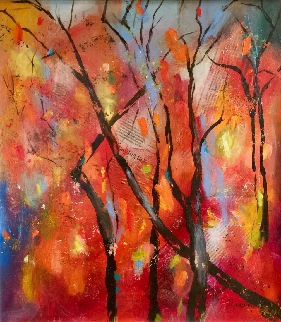 Mixed Media Painting by Janette Giacobbe titled Autumn Blush