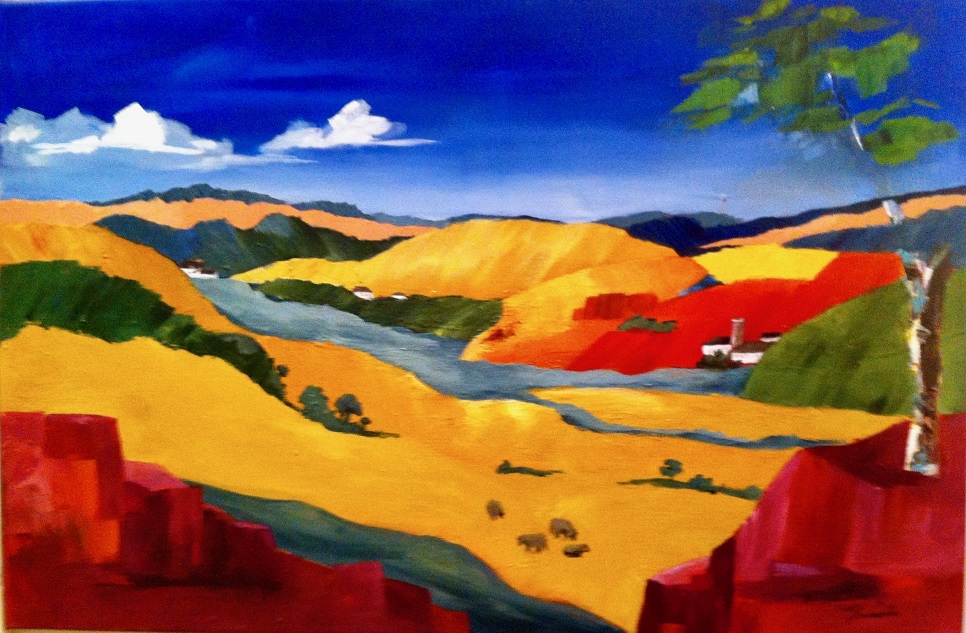 Mixed Media Painting by Janette Giacobbe titled Hills