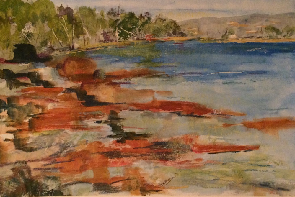 Watercolour Painting by Margaret Morgan Watkins titled Navy Wharf area of Eden NSW