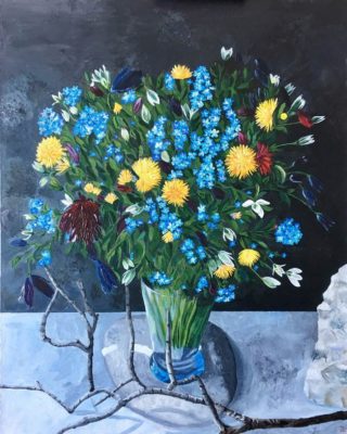 A Mixed Media painting by Iryna White depicting Flowers and titled Flowers on the Rock