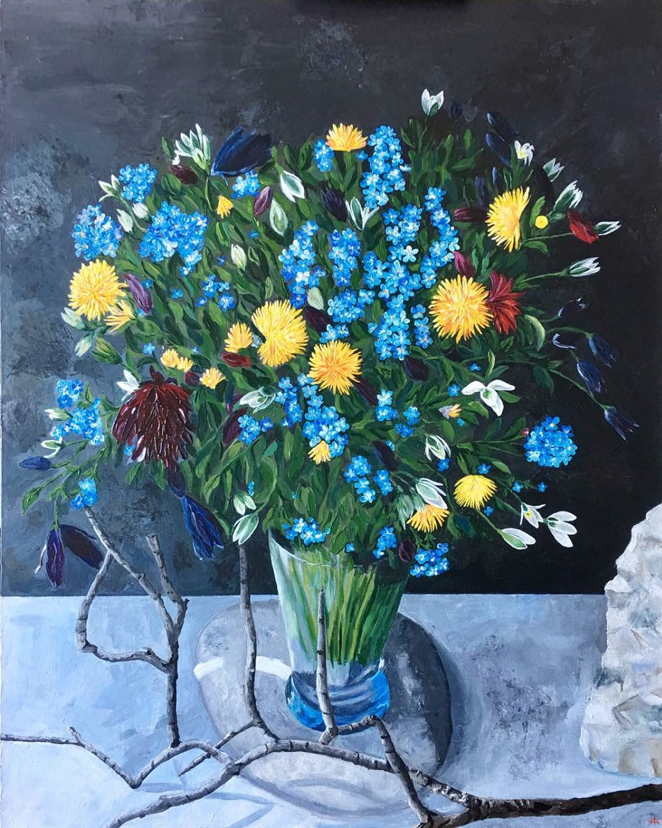 Oil Painting by Iryna White titled Flowers on the Rock