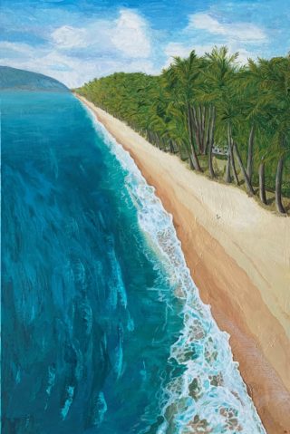 An Acrylic painting by Iryna White depicting Beach Water and Waves with main colour being Blue Ochre and Olive and titled Meditation