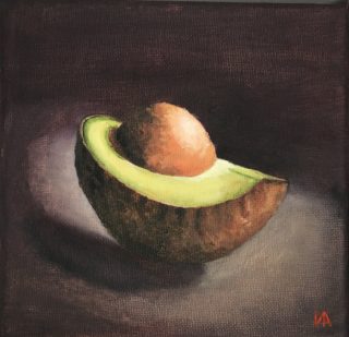An Oil painting by Iryna White depicting Fruit with main colour being Brown and Olive and titled Avocado