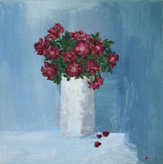 An Oil painting by Iryna White in the Contemporary style  depicting Still Life Flowers with main colour being Blue Grey and Purple and titled Roses