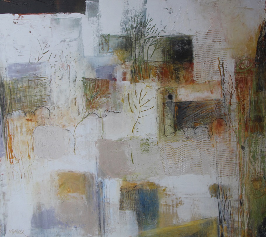 Mixed Media Painting by Marian Alexopoulos titled Rocky Landscape