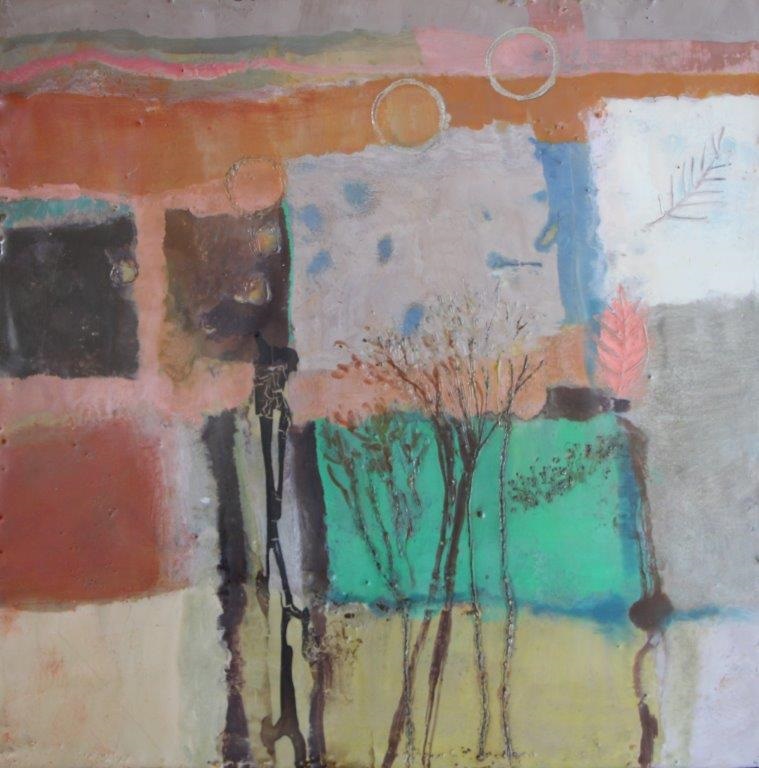 Mixed Media Painting by Marian Alexopoulos titled Autumn Windows