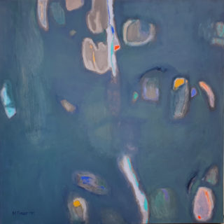 An Oil painting by Melissa Fraser in the Abstract Expressionist style  depicting Sea with main colour being Blue Green and Grey and titled The Reef