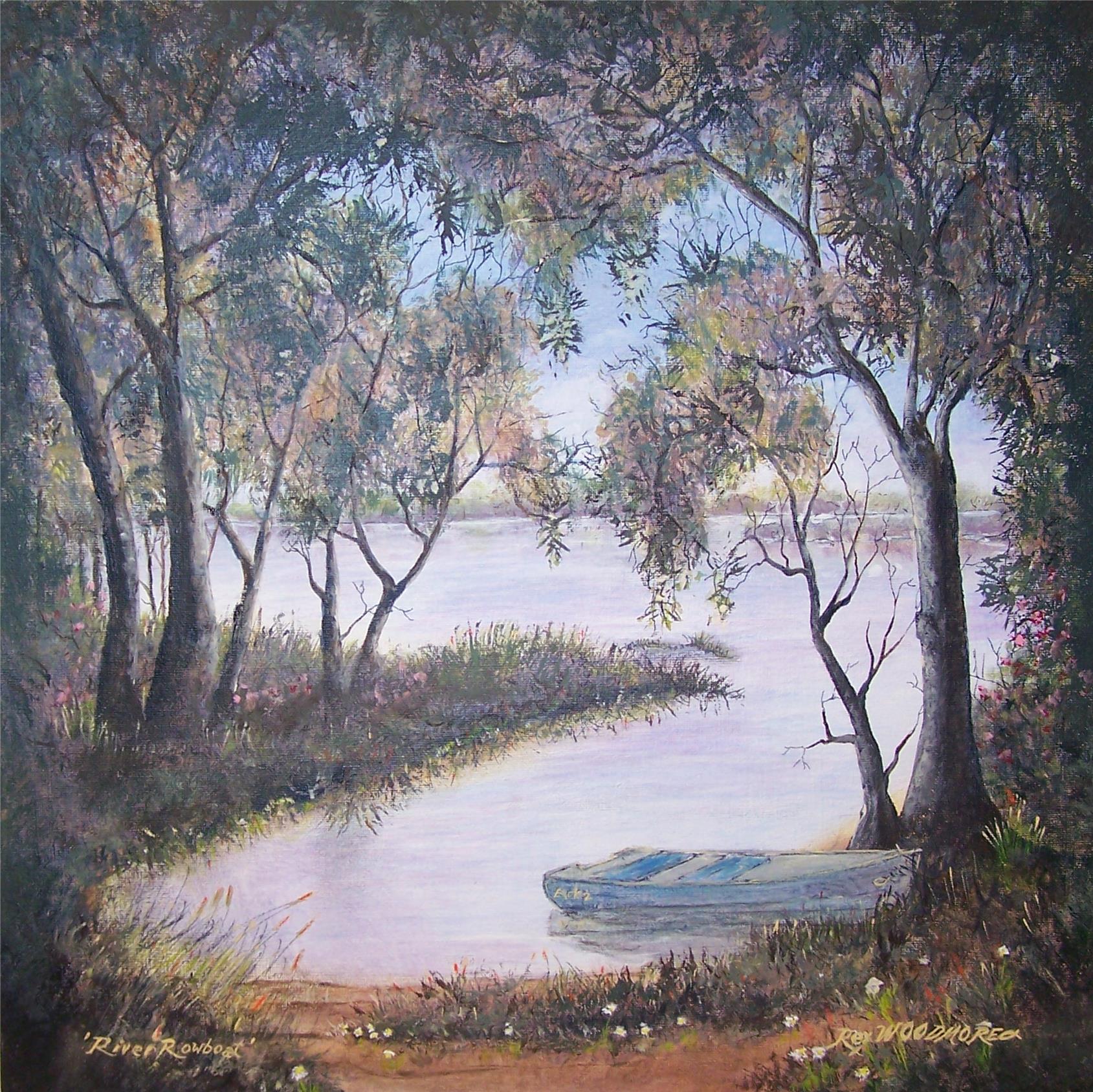 Acrylic Painting by Rex Woodmore titled River Rowboat