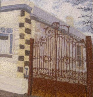 A Mixed Media artwork by Shirley Drayton depicting Buildings Sunset and titled Gellibrand St Queenscliff
