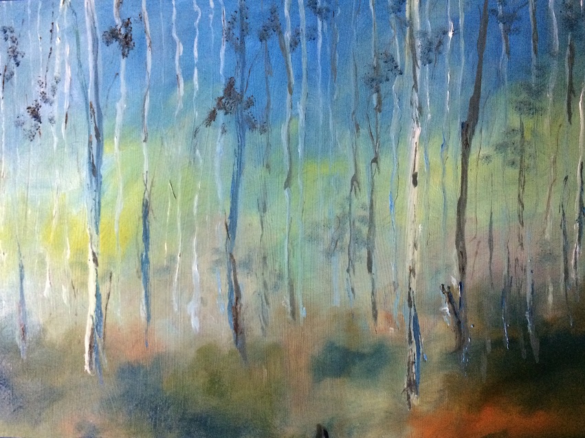 Oil Painting by Margaret Morgan Watkins titled Through the Blue Gum Forest