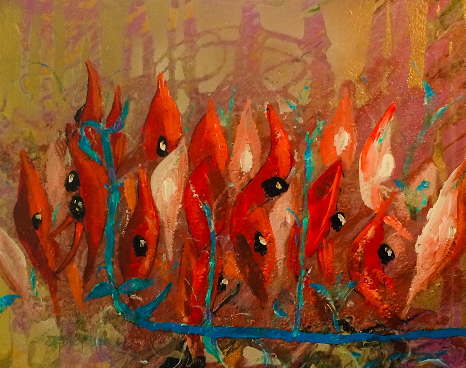 Oil Painting by Margaret Morgan Watkins titled Sturt Desert Pea