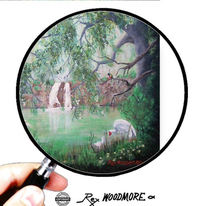 Acrylic Painting by Rex Woodmore titled Brolgas Browsing