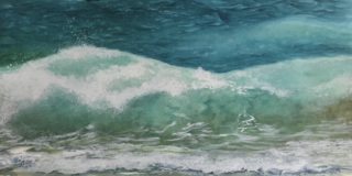 A Watercolour painting by Renee Loh in the Realist style  Beach Sea and Water with main colour being Blue and titled The waves of change