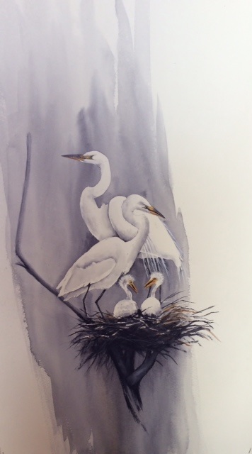 Watercolour Painting by Helen De Jonge titled Egret’s Nest