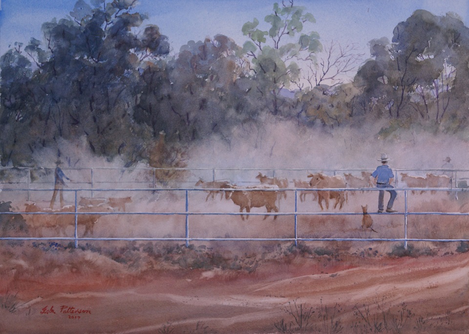Watercolour Painting by Isla Patterson titled Cattle Muster near Derby, WA
