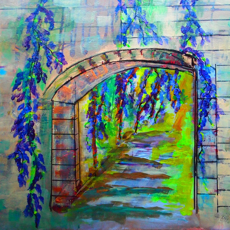 Acrylic Painting by Margaret Morgan Watkins titled The Wisteria Arch