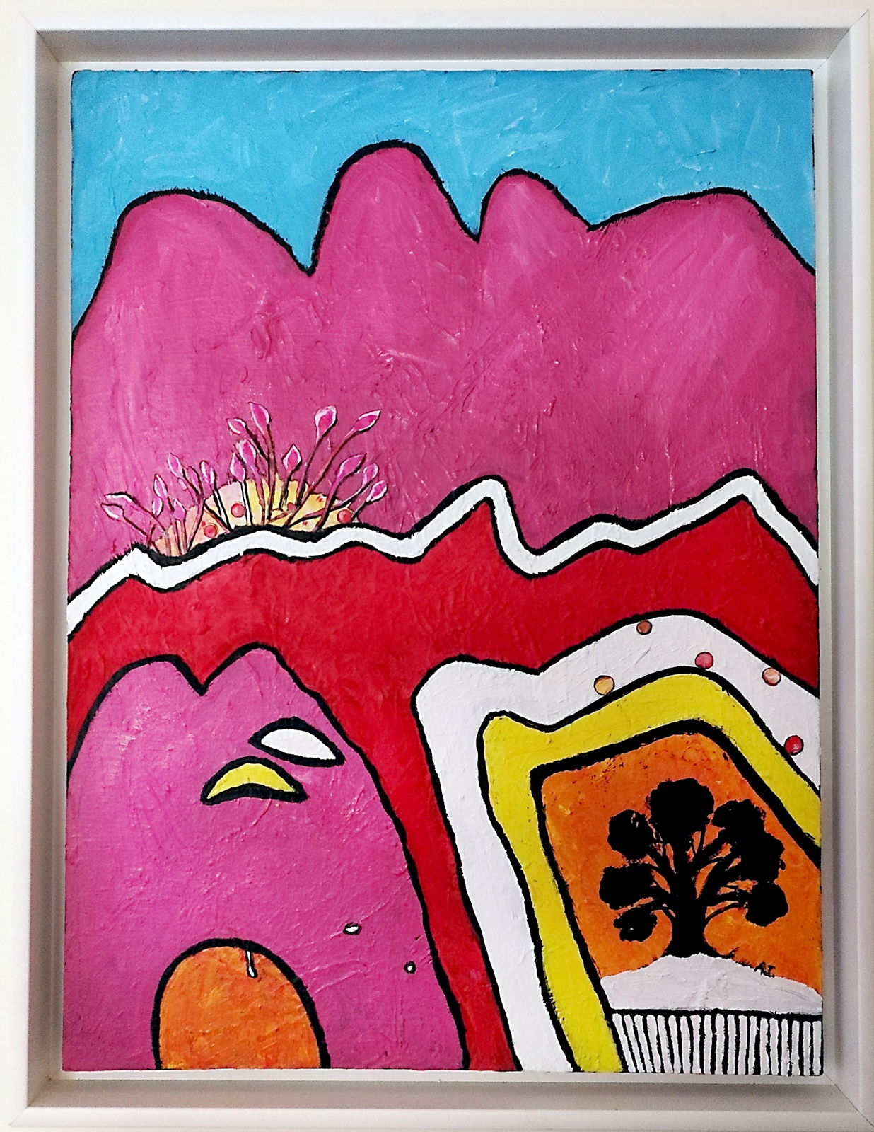 Mixed Media Painting by Angela ILIADIS titled Pink Mountain