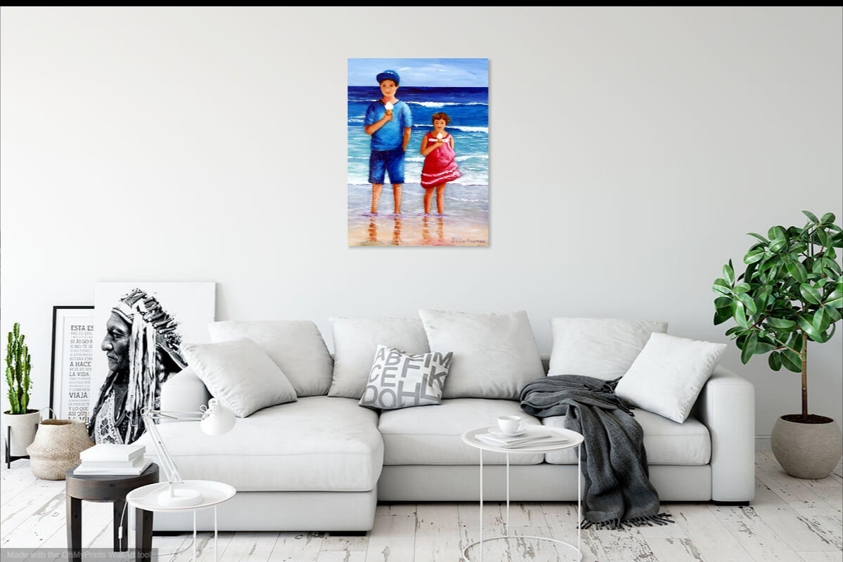 Acrylic Painting by Jenny Ellis-Newman titled Children Eating Icecream at the Beach - Beach Art