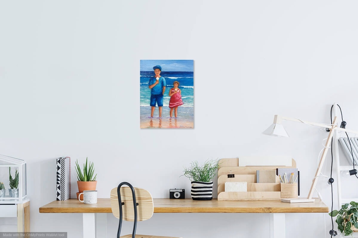 Acrylic Painting by Jenny Ellis-Newman titled Children Eating Icecream at the Beach - Beach Art