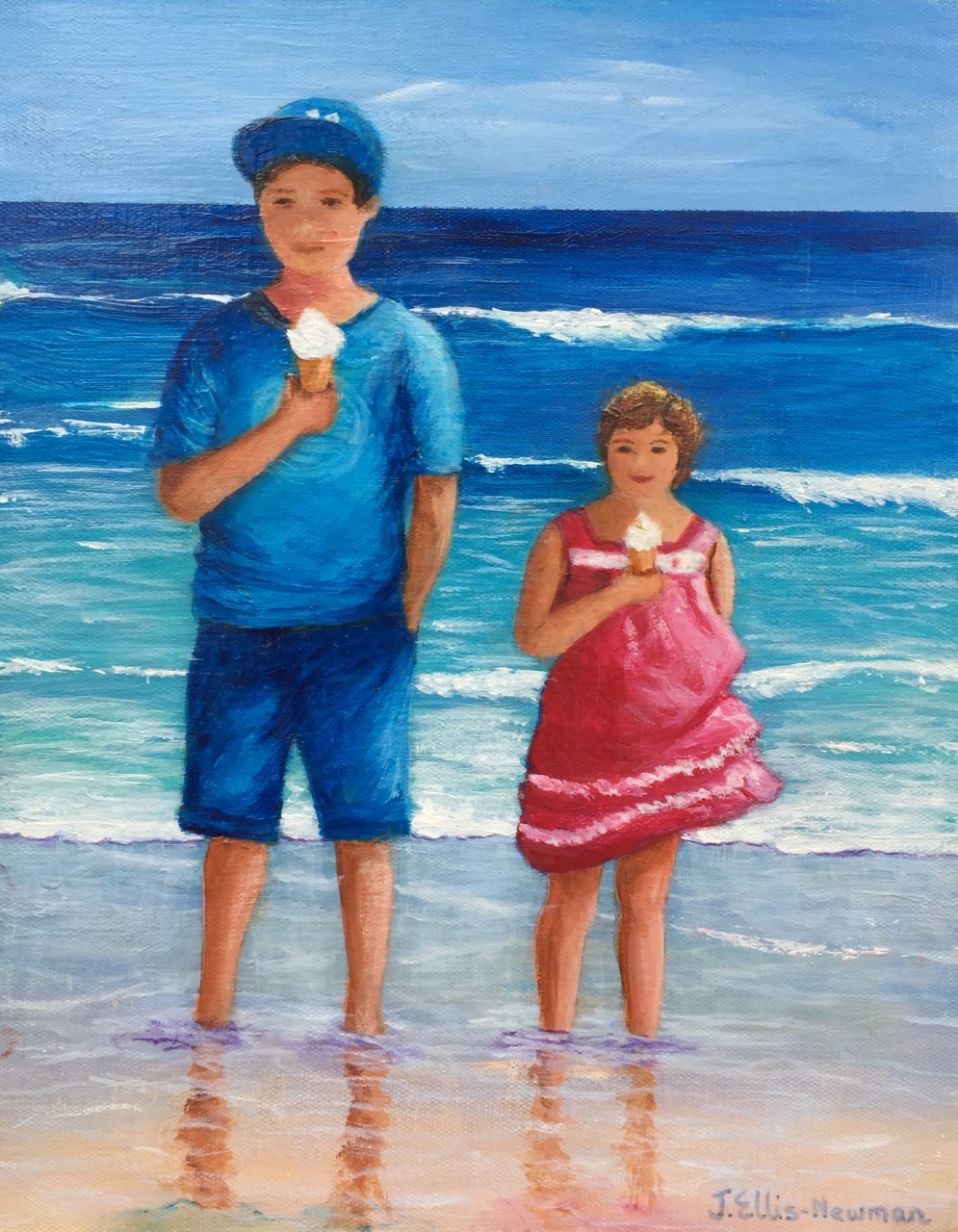 Acrylic Painting by Jenny Ellis-Newman titled Children Eating Icecream at the Beach - Beach Art