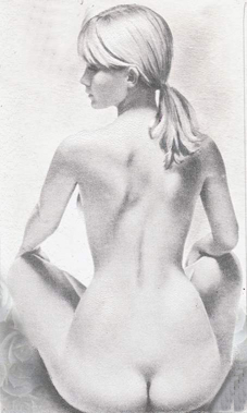 A Pencil painting by Lilly Antoneavic in the Realist style  depicting Nude Woman with main colour being Grey and titled TASTEFUL NUDE