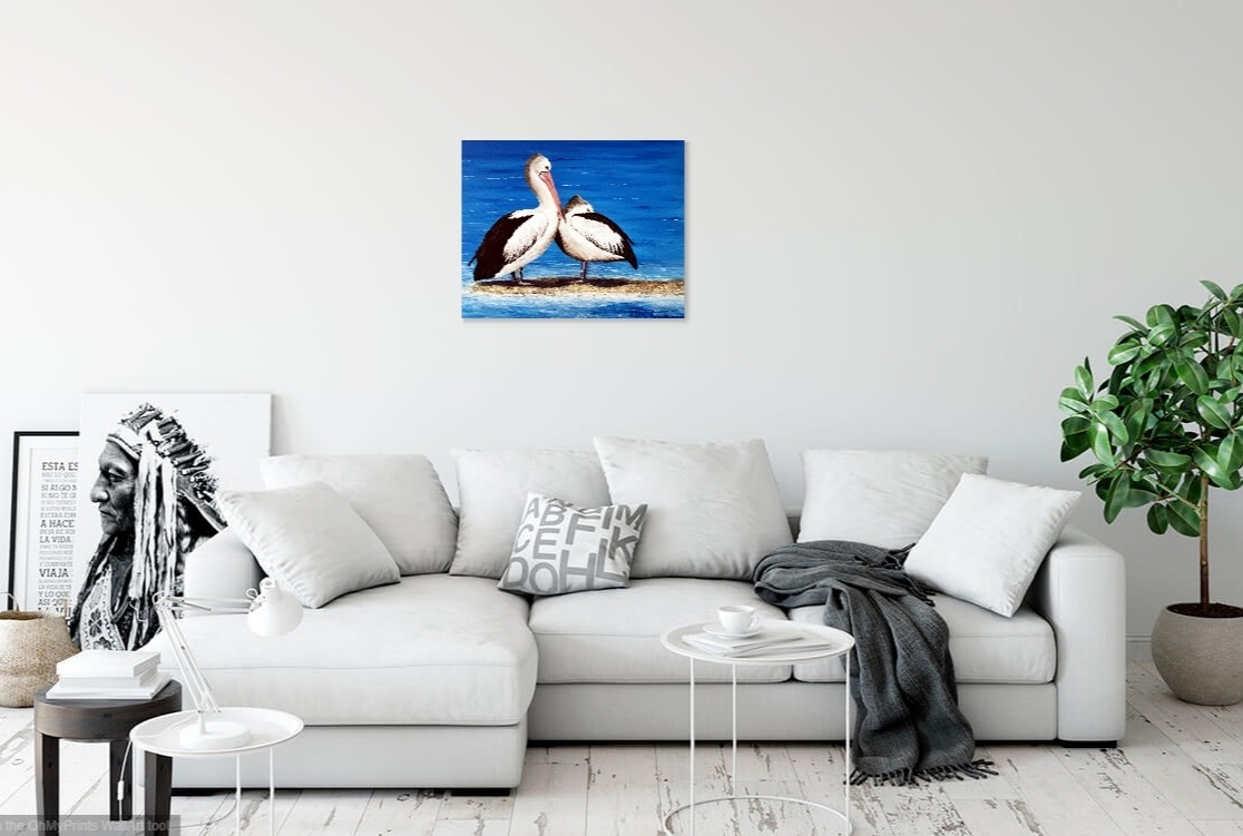 Acrylic Painting by Jenny Ellis-Newman titled Pelican Couple at the Beach