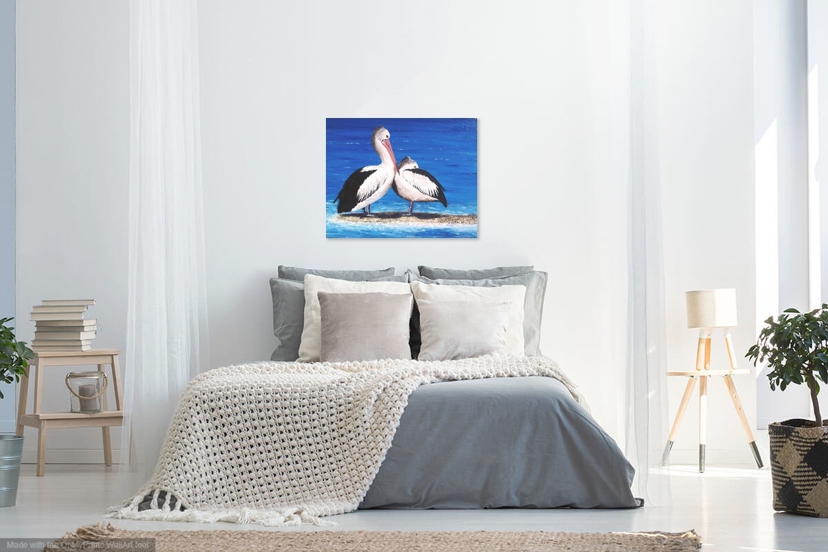 Acrylic Painting by Jenny Ellis-Newman titled Pelican Couple at the Beach