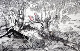 A Mixed Media painting by Ellen Lee Osterfield Birds and titled Barnadown Rapids