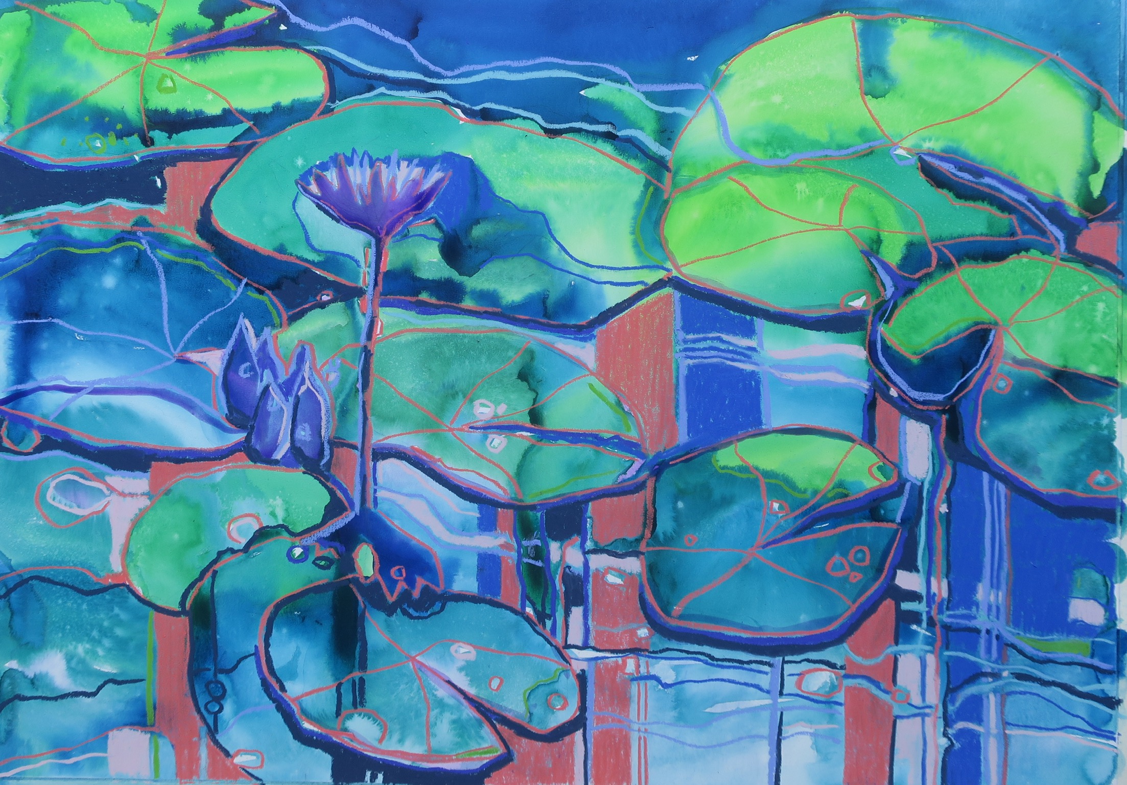 Mixed Media Painting by Diana Bradshaw titled Lily Pond - Butterfly Springs