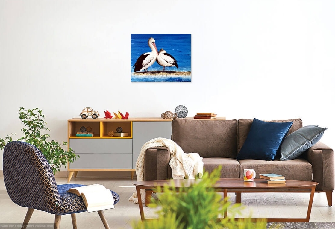 Acrylic Painting by Jenny Ellis-Newman titled Pelican Couple at the Beach