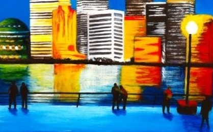 Acrylic Painting by Jenny Ellis-Newman titled Shanghai Lights at Night