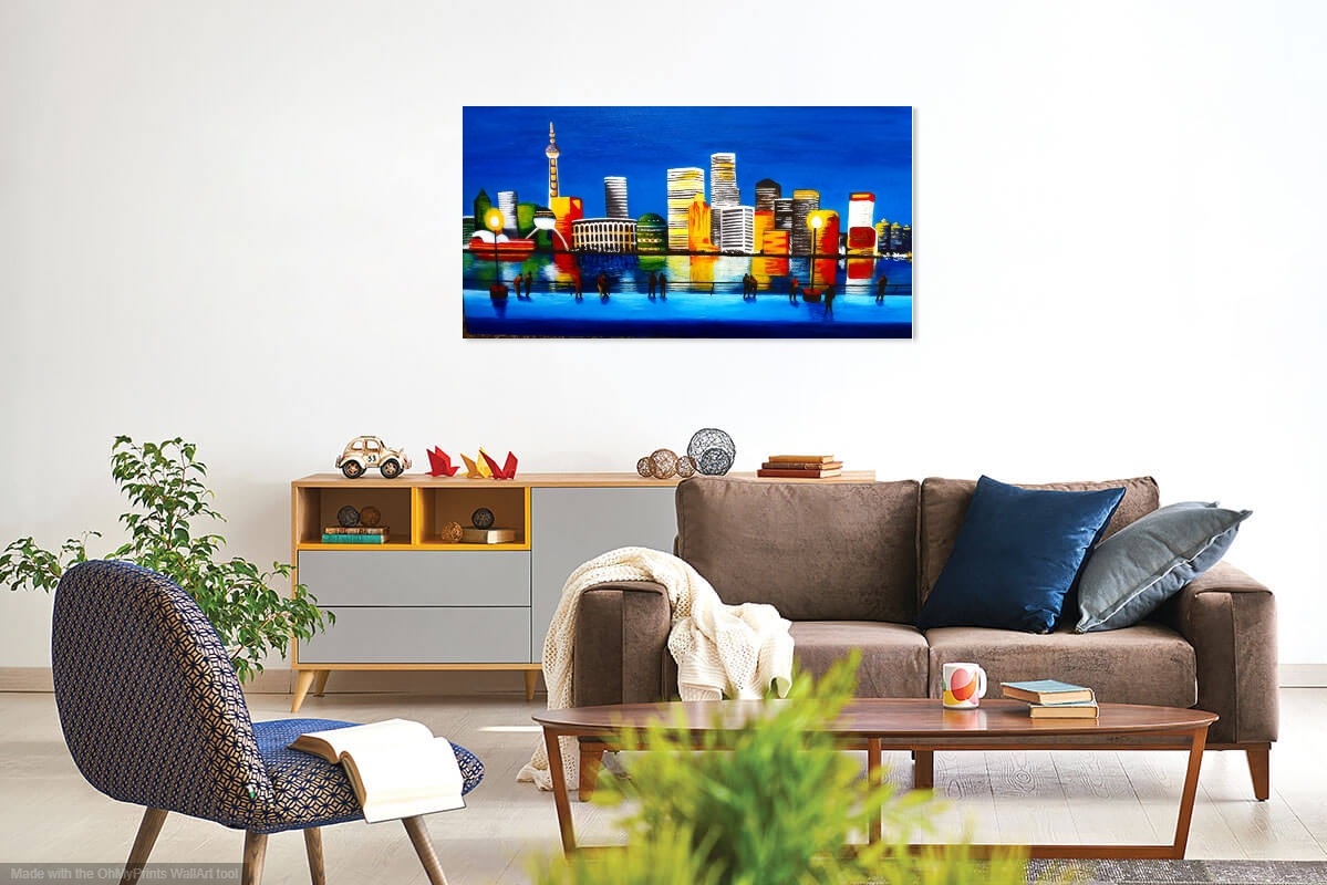 Acrylic Painting by Jenny Ellis-Newman titled Shanghai Lights at Night
