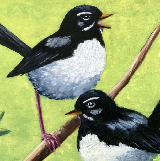Acrylic Painting by Jenny Ellis-Newman titled Willy Wagtails