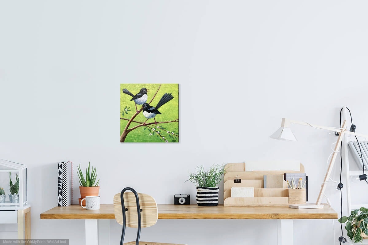 Acrylic Painting by Jenny Ellis-Newman titled Willy Wagtails
