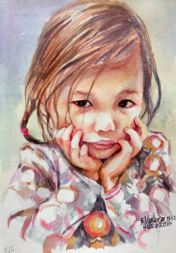 Watercolour Painting by Ekaterina Mortensen titled Little Girl