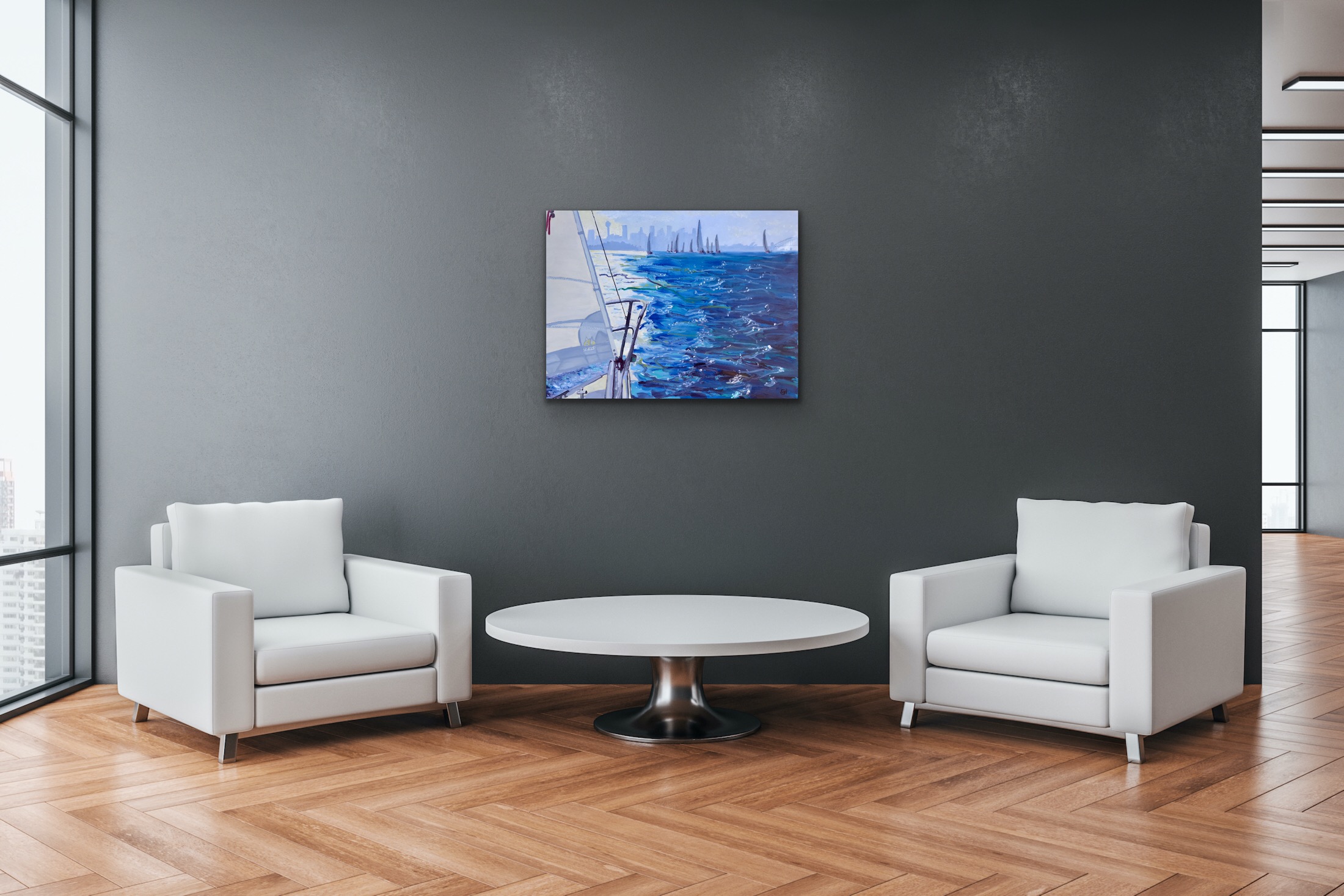 Oil Painting by Geoff Hargraves titled Afternoon Sydney Sail