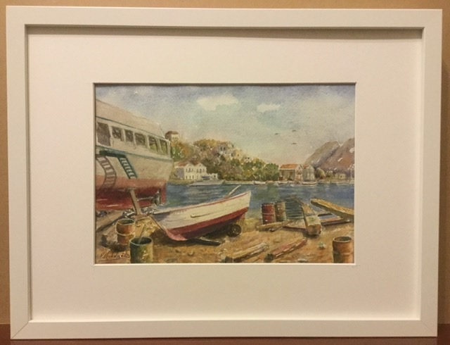 Watercolour Painting by Peter Michalandos titled Boat Yard