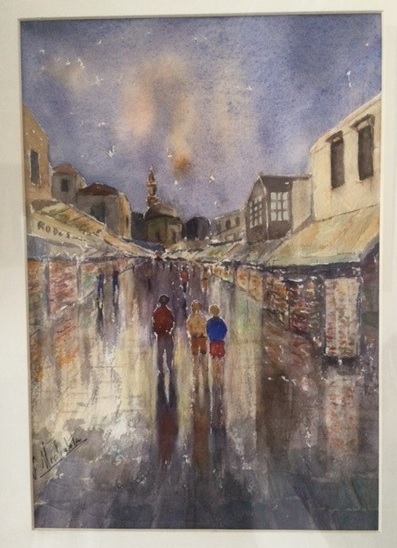 Watercolour Painting by Peter Michalandos titled Night Stroll