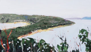 An Oil painting by Geoff Hargraves in the Impressionist style  depicting Landscape Beach and Water and titled View from Barrenjoey track