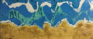 A Mixed Media painting by Amal Khouri in the Expressionism style  Beach and Water with main colour being Blue and titled The Sea knows no Borders