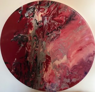A Mixed Media painting by Amal Khouri in the Expressionism style  with main colour being Grey Pink and Red and titled The Eagle