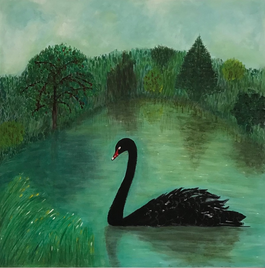 Mixed Media Painting by Amal Khouri titled The Black Swan