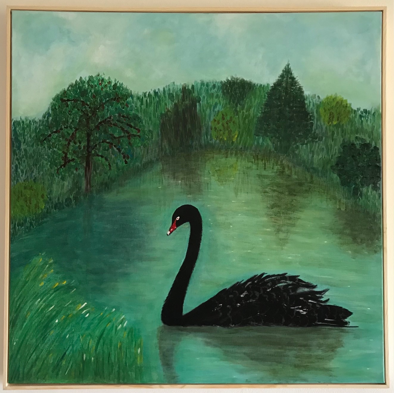 Acrylic Painting by Amal Khouri titled The Black Swan