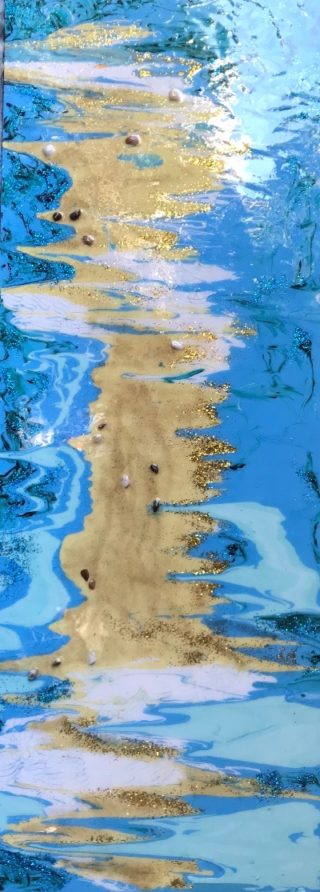 A Mixed Media painting by Amal Khouri in the Expressionism style  depicting Water with main colour being Blue Ochre and White and titled The Sandbar