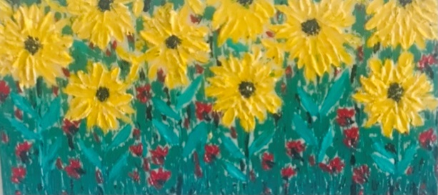 Mixed Media Painting by Amal Khouri titled Sunflowers
