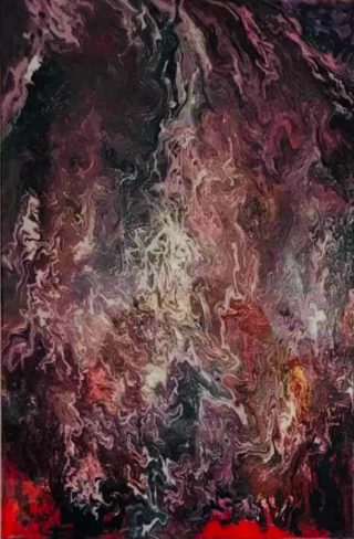 A  painting by Amal Khouri in the Abstract style  and titled Wee Gollum  