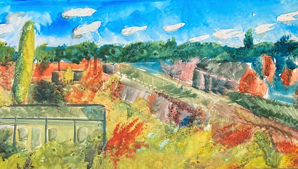 Watercolour Painting by Margaret Morgan Watkins titled Over the Rooftops Castlemaine