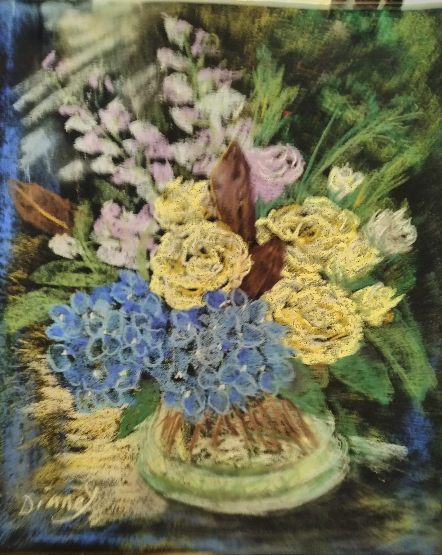 Pastel Painting by Diane Yousouf titled Hydrangeas and Roses