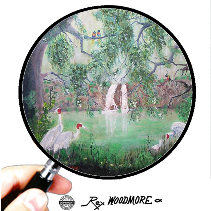 Acrylic Painting by Rex Woodmore titled Brolgas Browsing